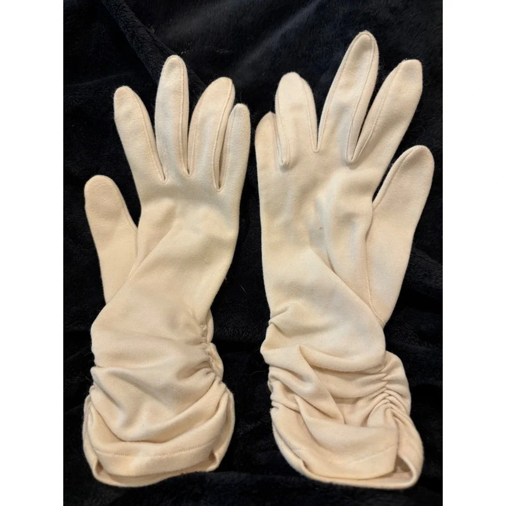 Vintage Dress Gloves Lot of 2 Cream Crochet & Slouch Ruched Matte Cotton